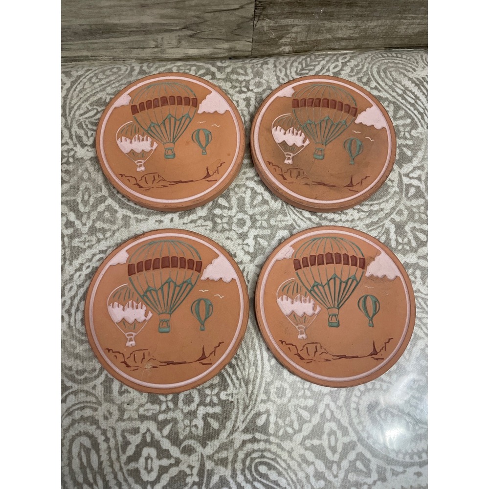 Vintage Hot Air Balloon Terracotta Coasters Set of 4 Southwestern Desert Cork bk